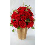 Arranjo Artificial de Rosas Vermelhas com Vaso Dourado 40 Cm