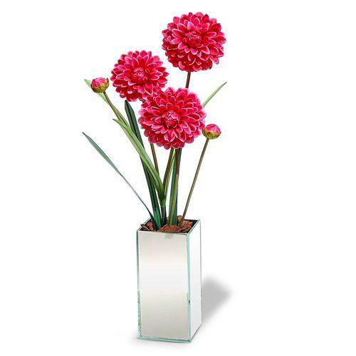 Arranjo de Flores Artificiais Dalias Rosa Fucsia no Vaso Espelhado 55x12 Cm