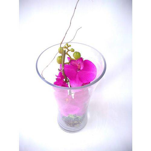 Arranjo de Flores Artificiais de Orquidea Cor-de-rosa Dentro do Vaso de Vidro 45cm