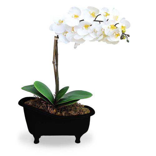 Arranjo de Flores Artificiais Orquideas Brancas Cachepot Banheira Preta