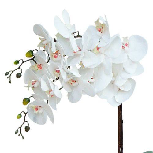 Arranjo de Flores Artificiais Orquideas Brancas no Vaso Branco Moderno 55x20 Cm