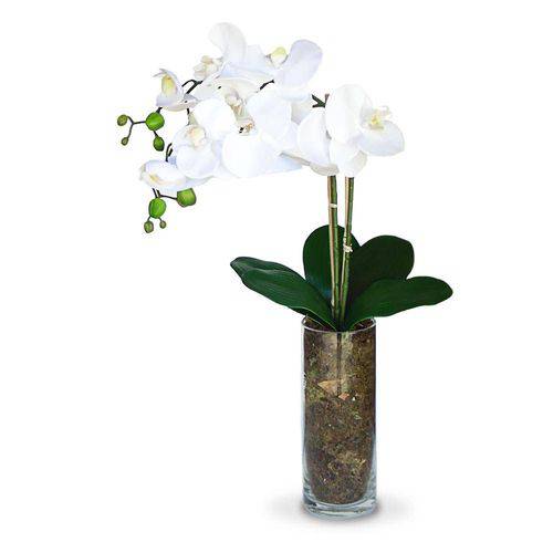 Arranjo de Flores Artificiais Orquideas no Vaso de Vidro 55cm