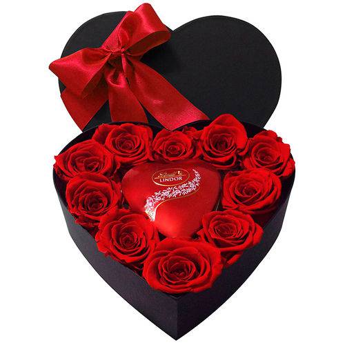 Arranjo de Rosas Preservadas-Coração Eterno Amor Vermelha