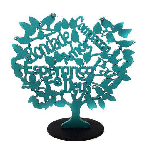 Árvore com Base Palavras Mdf Verde Tiffany 13cm