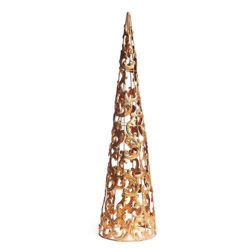 Árvore Cone Decoração Natal Arabesco Metal 60cm Dourado