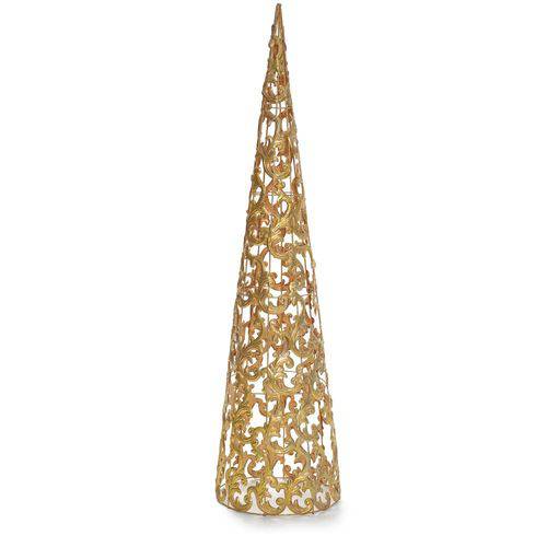 Árvore Cone Decoração Natal Arabesco Metal 80cm Dourado