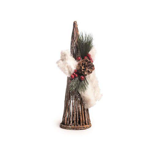 Árvore de Natal Decorativa Cone Rústico Chalé com Laço Cromus 37cm