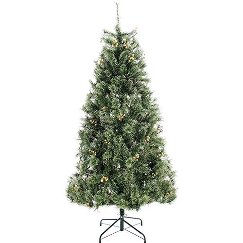 Árvore de Natal Verde com Glitter 1,8m 622 Galhos - Enfeitada com Frutas Douradas e Base Metálica - Orb Christmas