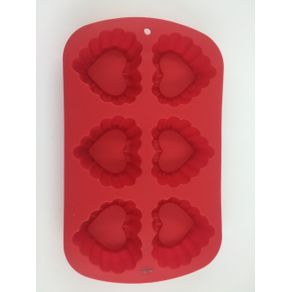 Assadeira com Formato de 6 Corações Vermelhos - Silicone