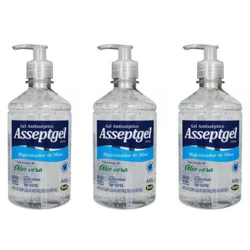 Asseptgel Álcool 70% Etílico Gel 440g (kit C/03)
