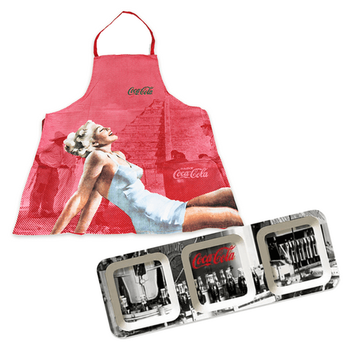Avental de Cozinha Pin-Up Blonde Lady + Petisqueira Coca Cola Retangular em Melamine Fabric Work