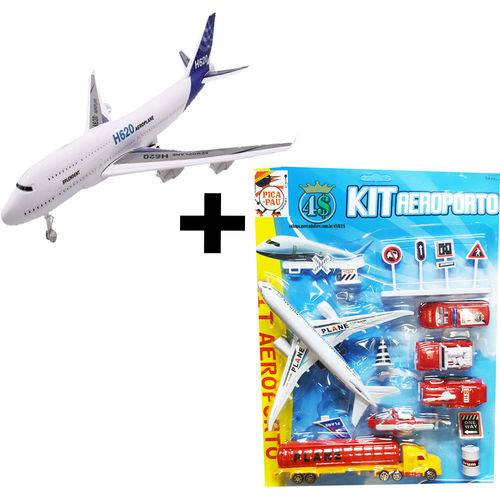 Avião Brinquedo Miniatura H620 Boeing Jumbo + Kit Aeroporto