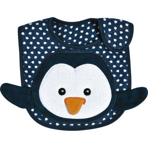 Babador Infantil Colibri Bordado Impermeável com Aplicação - Pinguim Azul