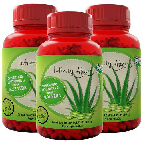 Babosa (Aloe Vera) Pura com Vitamina C 60 Cápsulas de 500mg Kit com 3