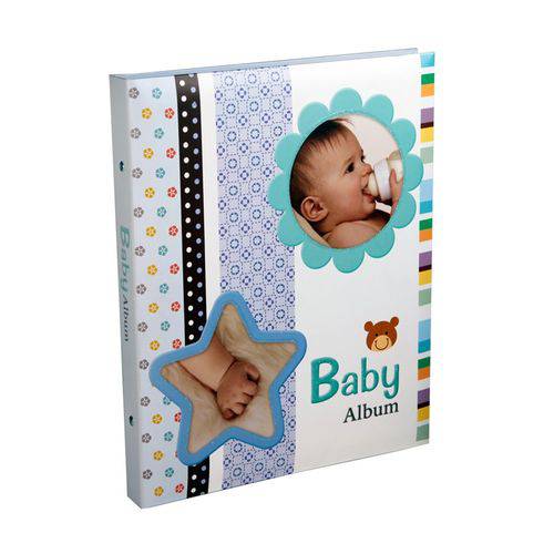 Baby Álbum - 100 Fotos - 15x21 - Capa Dura - Janela Personalizável - AZUL