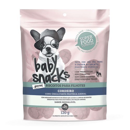 Baby Snacks Gourmet Biscoitos para Filhotes Sabor Cordeiro Super Food Complex 120g