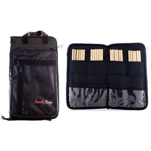 Bag de Baquetas Case & Bags Black em Eco Courino Tamanho Extra Grande Padrão Top de Linha