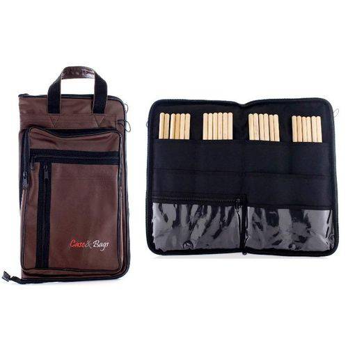 Bag de Baquetas Case & Bags Marrom em Eco Courino Tamanho Extra Grande Padrão Top de Linha