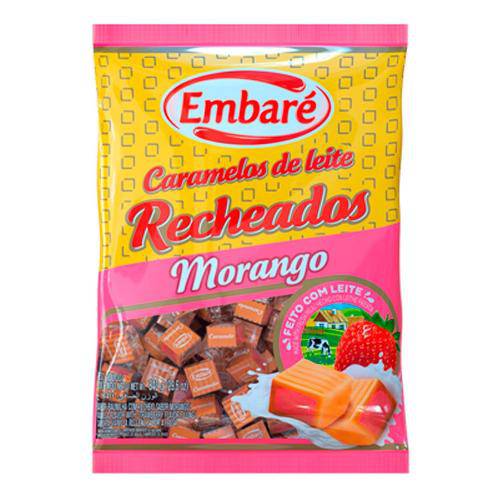 Bala Caramelos Leite Recheado de Morango 840g Embaré