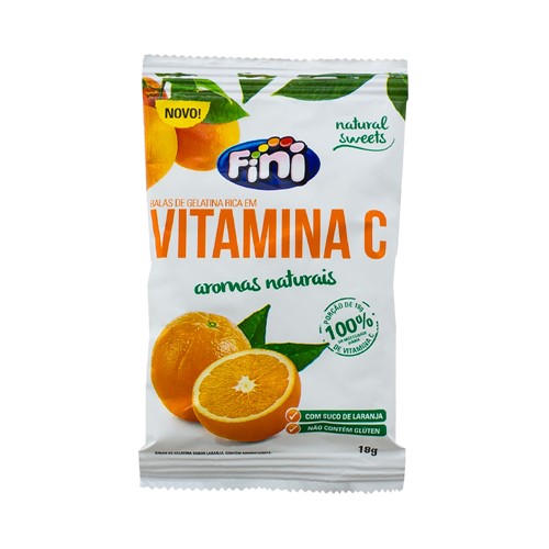 Bala de Gelatina Fini Natural Sweets Vitamina C Sabor Laranja com 18g