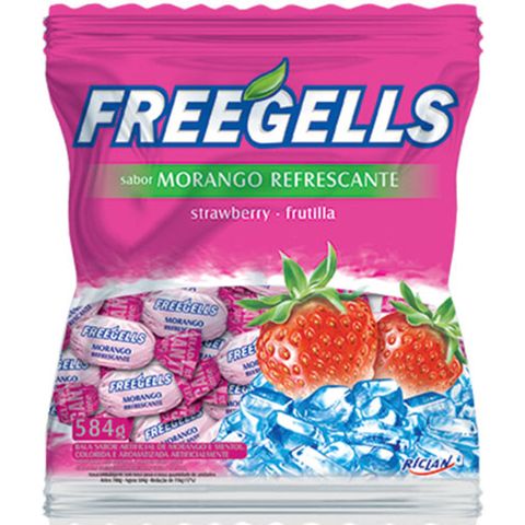 Bala Dura Morango Refrescante Freegells 584g - Riclan