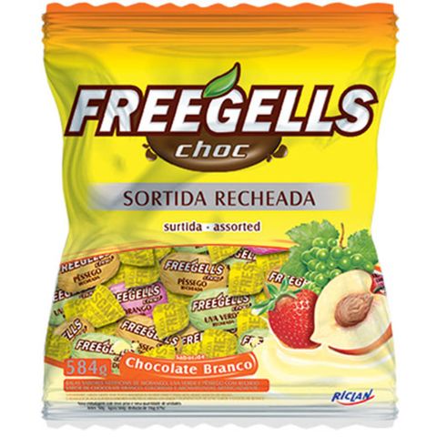 Bala Dura Recheada Chocolate Branco e Frutas Sortidas Freegells 584g - Riclan