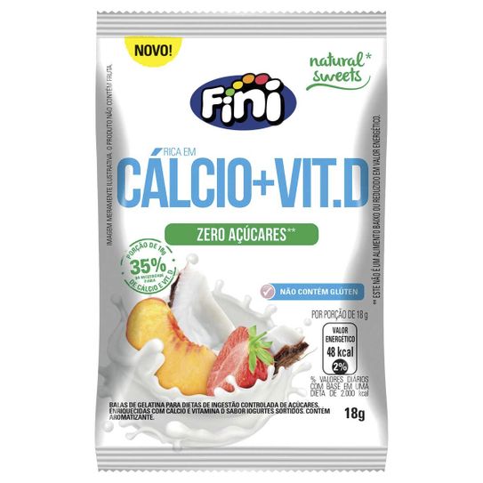 Bala Fini Natural Sweets Calcio + Vit D Zero Açucares 18g