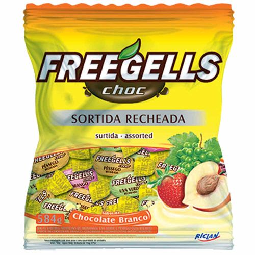 Bala Freegells Choc Sortida Recheada Chocolate Branco 584g Riclan 1014248