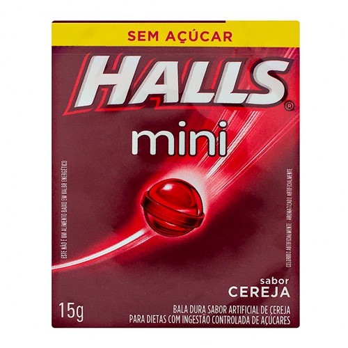 Bala Halls Mini Cereja Sem Açúcar com 15g