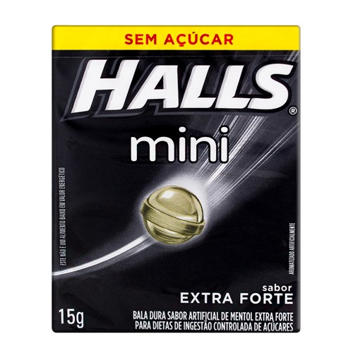 Bala Halls Mini Extra Forte Sem Açúcar com 15g