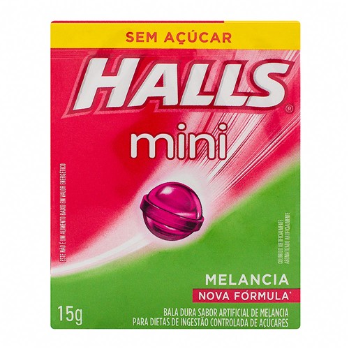 Bala Halls Mini Melancia Sem Açúcar com 15g