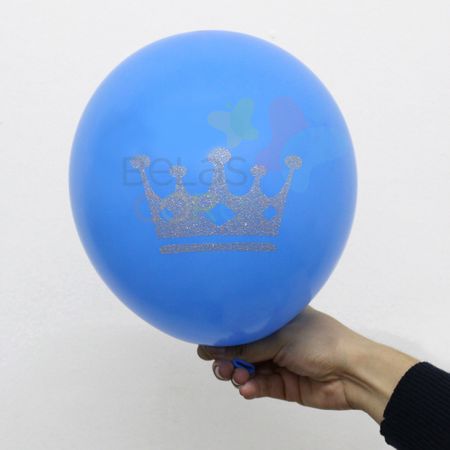 Balão/Bexiga Azul Celeste Coroa Glitter Nº 11 - 12 Unidades