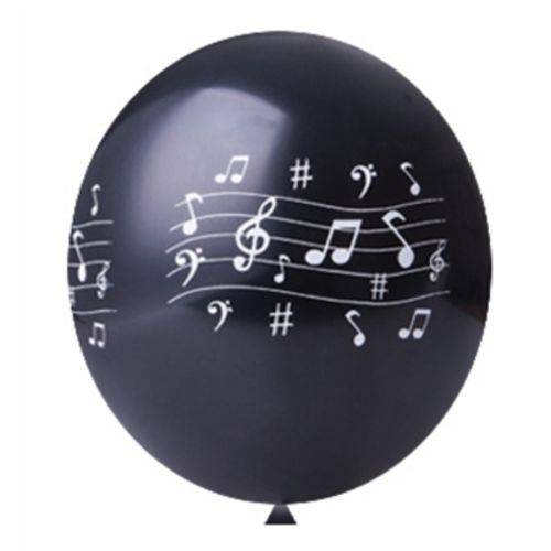 Balão / Bexiga N11 Notas Musicais Preto C/25
