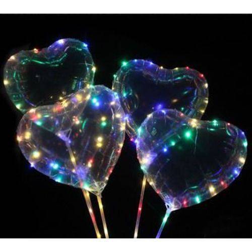 Balão Bubble CoraçãoTransparente Luz Led e Vareta para Decoração Festas 18 Polegadas