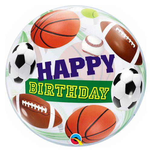 Balão Bubble - Happy Birthday Esporte - 22 Polegadas - Qualatex