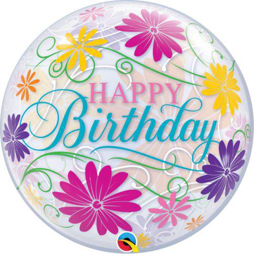 Balão Bubble - Happy Birthday Floral - 22 Polegadas - Qualatex