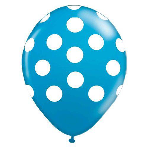 Balão de Látex Azul com Bolinhas Brancas 10? com 25 Unidades Balloontech