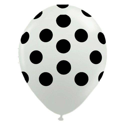 Balão de Látex Branco com Bolinhas Pretas 10” com 25 Unidades Balloontech
