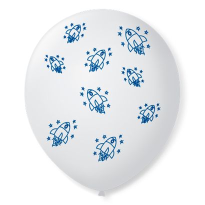 Balão de Látex Branco e Azul de Foguetinhos 9” com 25un São Roque