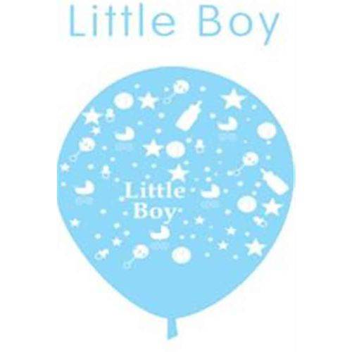 Balão de Látex Decorado Azul Baby Little Boy Branco 10" 28cm 25un Pic Pic