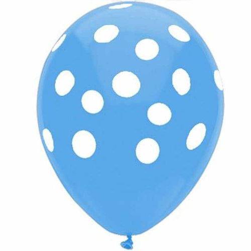 Balão de Látex Decorado Azul Claro com Bolinhas Brancas 10" 28cm 25un Pic Pic