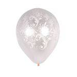 Balão de Látex Decorado Branco Arabesco com Flor Branca 10" 28cm 25un Pic Pic
