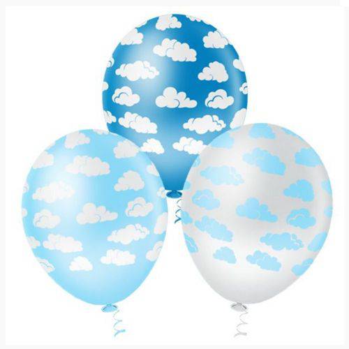 Balão de Látex Decorado Nuvens Cores Sotidas 10" 28cm 25un Pic Pic
