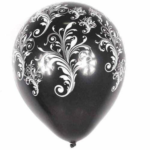 Balão de Látex Decorado Preto com Arabescos Branco 10" 28cm 25un Pic Pic