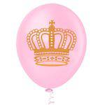 Balão de Látex Decorado Rosa Baby com Coroa Dourada 10" 28cm 25un Pic Pic