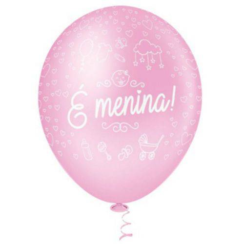Balão de Látex Decorado Rosa é Menina Branco 10" 28cm 25un Pic Pic