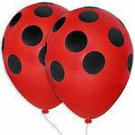 Balão de Látex Decorado Vermelho com Bolinhas Pretas 10" 28cm 25un Pic Pic