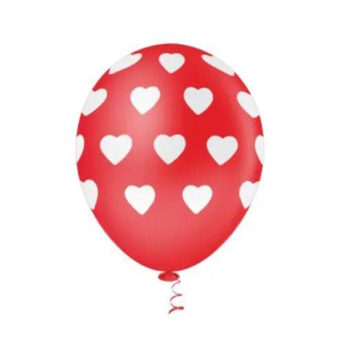 Balão de Látex Decorado Vermelho Coração Branco 10" 28cm 25un Pic Pic