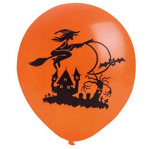 Balão de Látex Laranja Bruxa Preta 11" 28 Cm 25 Und Happy Day