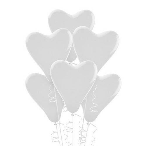 Balão de Látex Nº 10 Coração Branco 28cm C/ 25 Unidades
